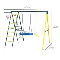 Set Altalene da Giardino Rotonda e Classica, Scalette in Acciaio e Corda e Canestro per Bambini 3-8 Anni