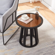 Tavolino Rotondo Burgess da Salotto 51xØ51 cm - Nero/Effeto Noce [en.casa]