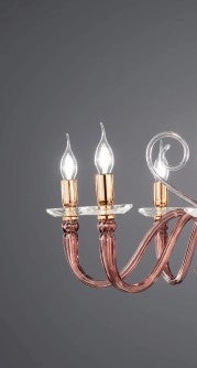 LAMPADARIO DEBUSSY 3 LUCI BORGOGNA E ORO ATTACCO E14 D.50CM