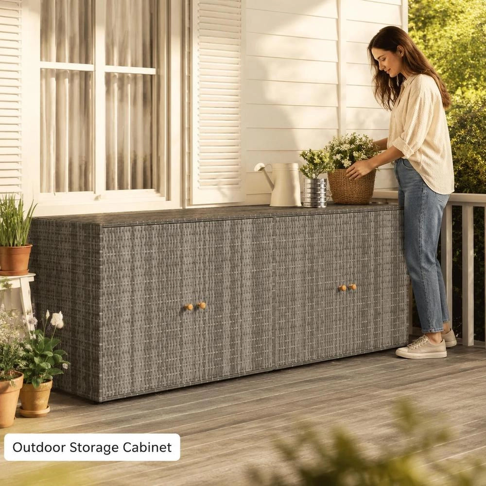 Garden Cabinet Grey 198x55.5x80 Cm Poly Rattan