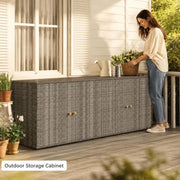Garden Cabinet Grey 198x55.5x80 Cm Poly Rattan