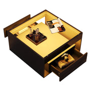 Tavolino da caffè con 2 cassetti e LED - in MDF e vetro - nero - 70 x 70 x 35 cm