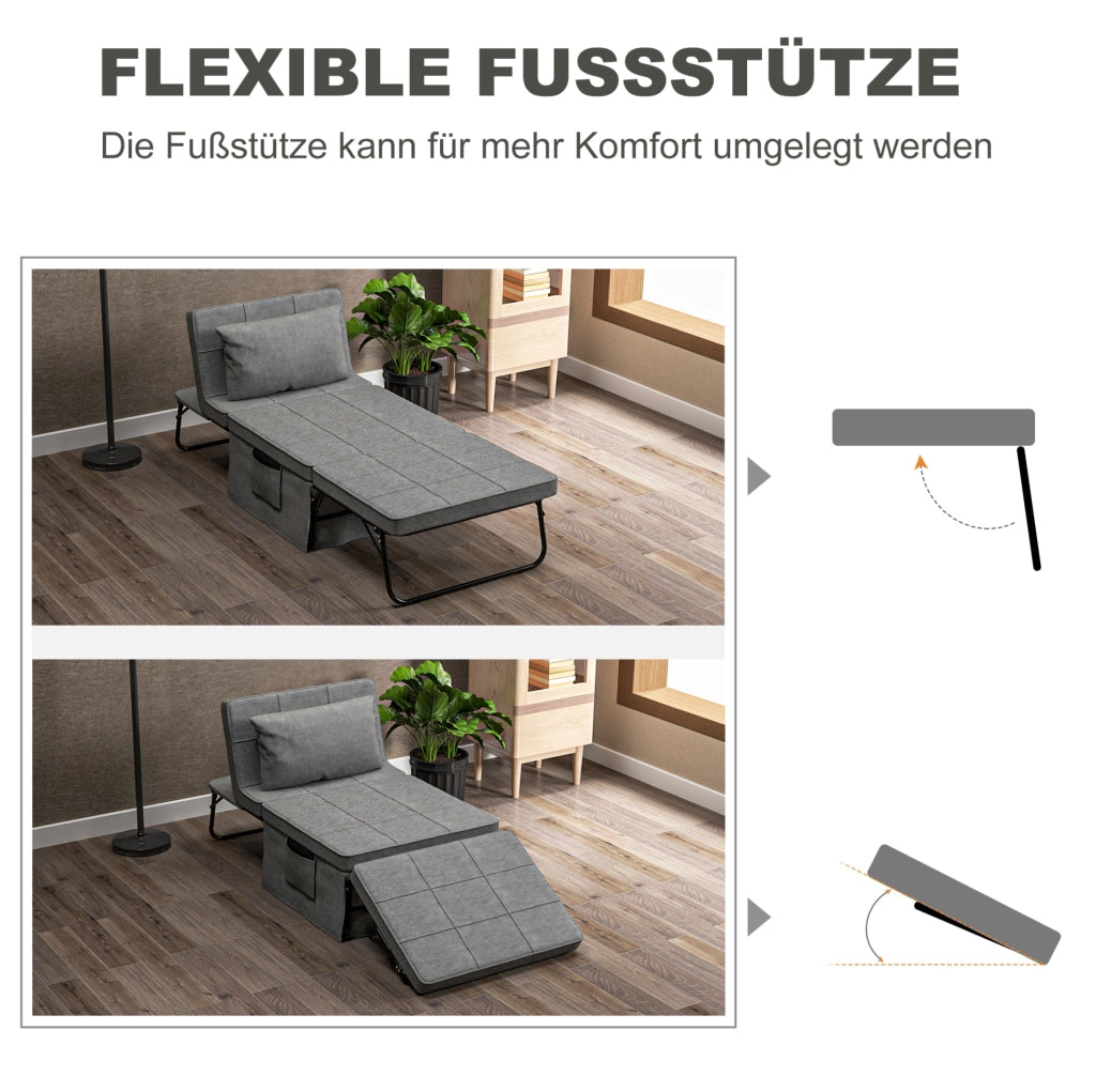 Letto pieghevole 4 in 1 grigio con schienale regolabile