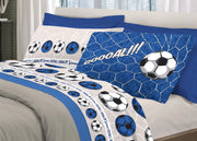 Completo Lenzuola Linea Pensieri Delicati 100% Cotone Disegno Calcio - Singolo - Blu