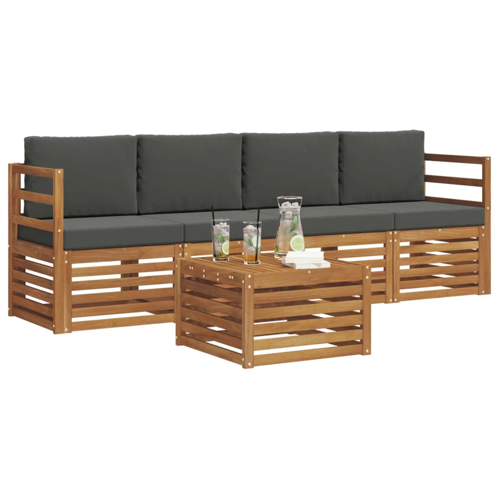 Set di divani da esterno con cuscino 5 pcs Naturale e Antracite