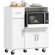 Mobiletto Microonde con Cassetto e Armadietti ¨C zephmum ¨C Legno Bianco 80x40x88.7 cm