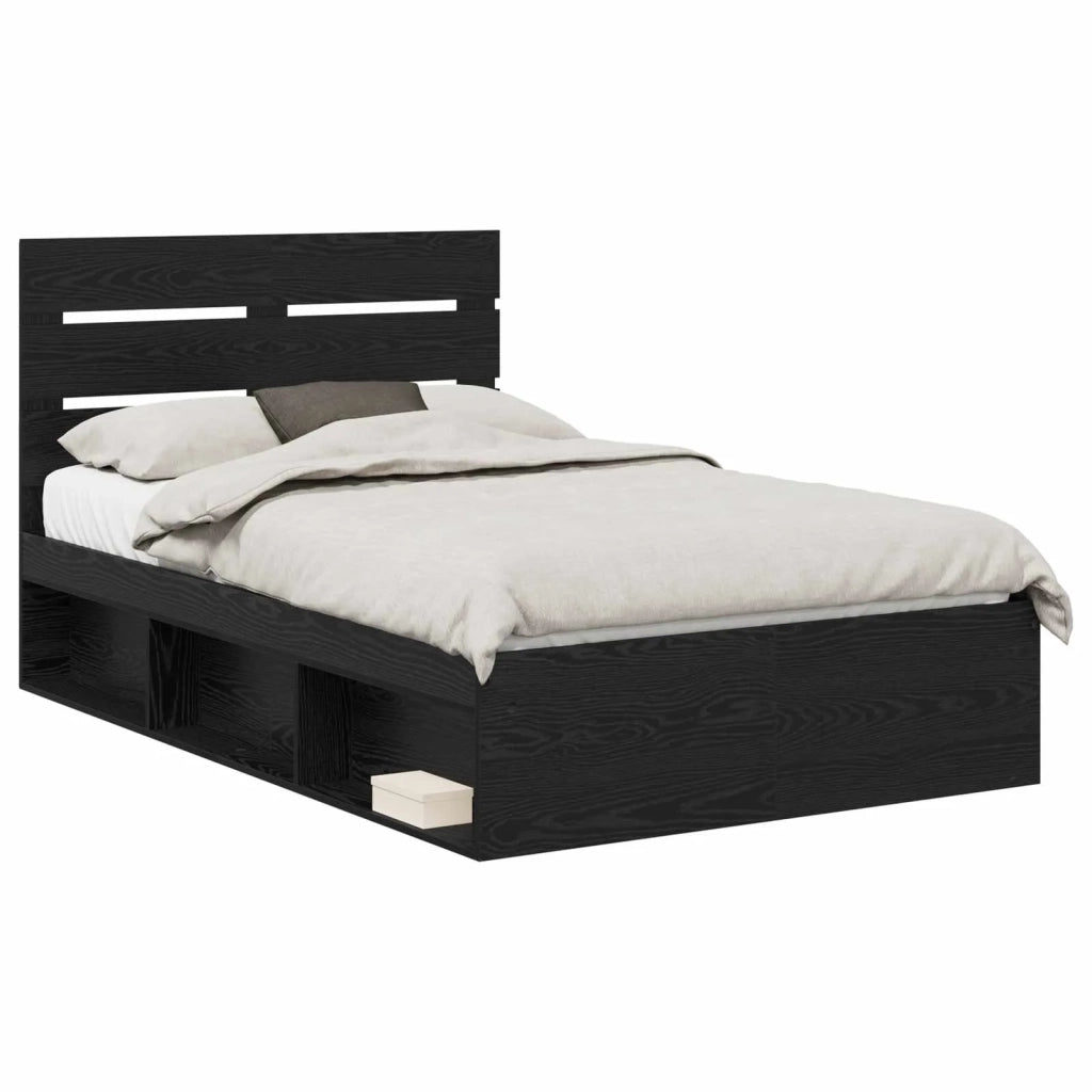 Struttura del letto-Giroletto Nero 135 x 190 cm Pino massello 913185