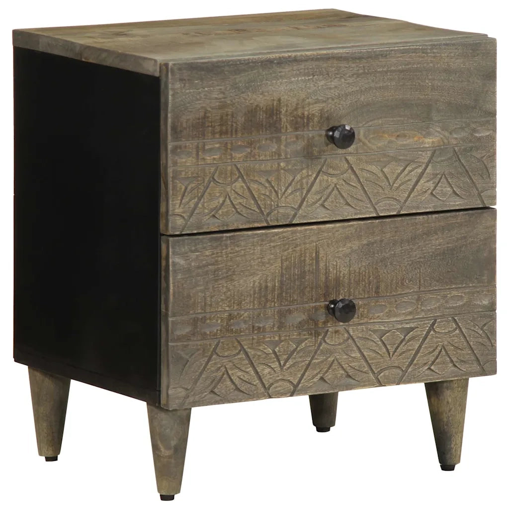 Set di 2 Comodini | Armadio da Notte | Mobiletto da notte Grigio Chiaro 40x33x46 cm in Legno Massello Mango