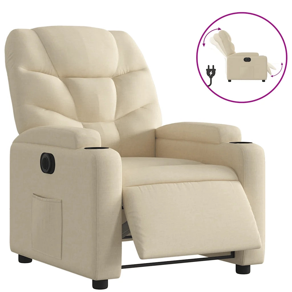 Poltrona | Sedia Relax Elettrica Reclinabile Crema in Tessuto