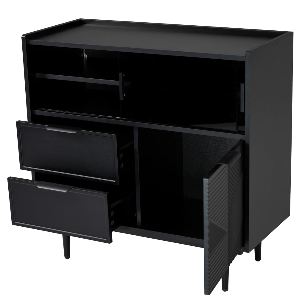Credenza contenitore 80 cm in MDF nero con anta in vetro e LED