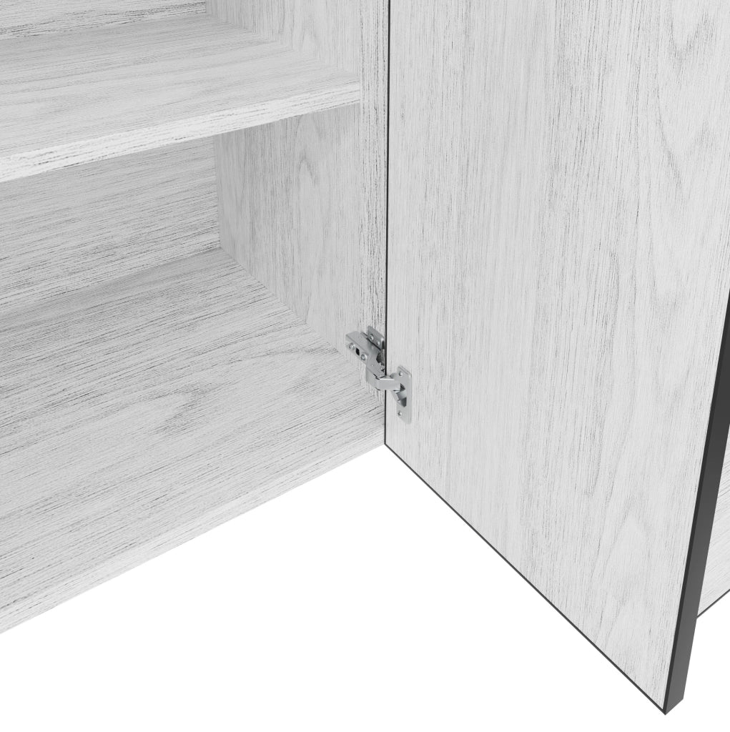 Sideboard bianco minimalista 140x42x77 cm con ripiani aperti