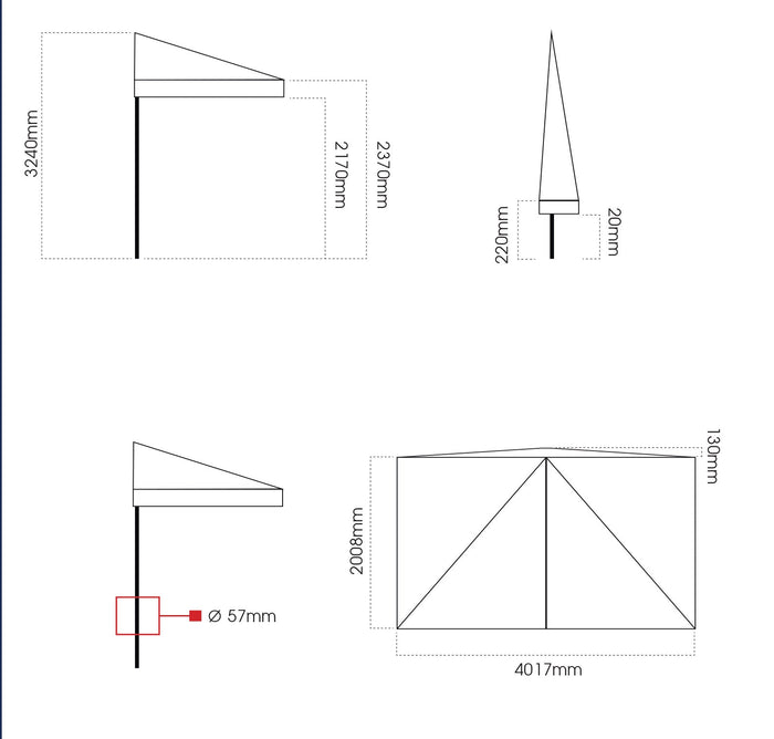 Mezzo Ombrellone da Giardino 2x4m Palo in Legno Ecrù