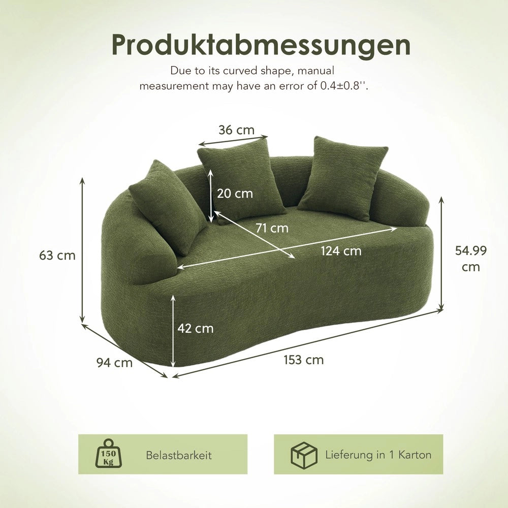Divano 2 posti con cuscini ¨C Minimal ¨C Verde tessuto imbottito