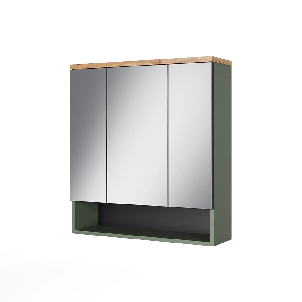 Vicco Specchio contenitore bagno Verde/Artigianale 70 x 77.5 cm con 3 ante a specchio
