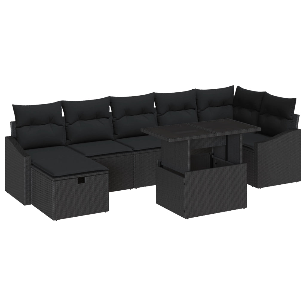 Set Divani Giardino con Cuscini Nero Polyrattan