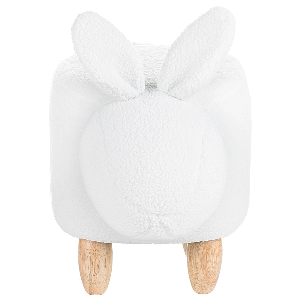 Sgabello per bambini con coniglietto di animali Poggiapiedi per cameretta con gambe in legno imbottite in tessuto di poliestere bianco sporco