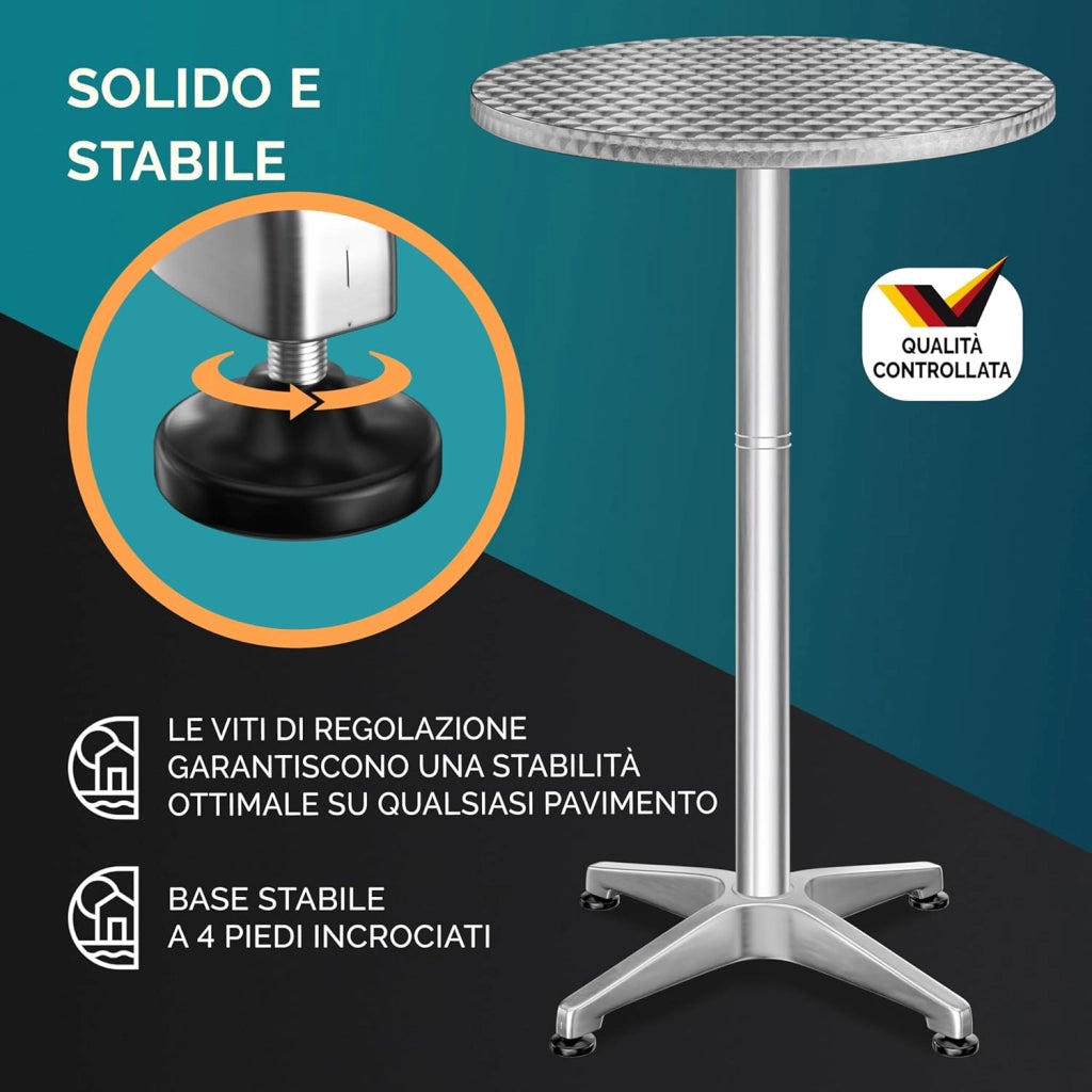 Set di 2 Tavoli da Bar Pieghevole Regolabile 70cm / 115cm Alluminio Rotondo Ø 60cm Tavolo Giardino Bistrot