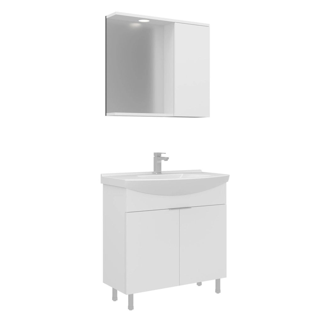 Set mobile lavabo con specchio (2 pezzi) "Purus 80" - 80 x 50 x 83 cm - Bianco