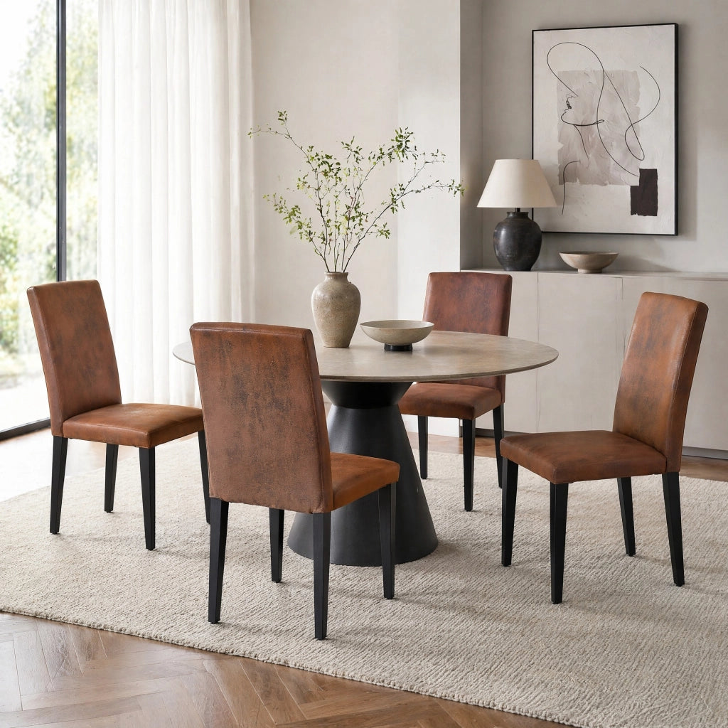 Set di 4 sedie da pranzo design moderno con schienale ergonomico in tessuto marrone e metallo nero 90 cm