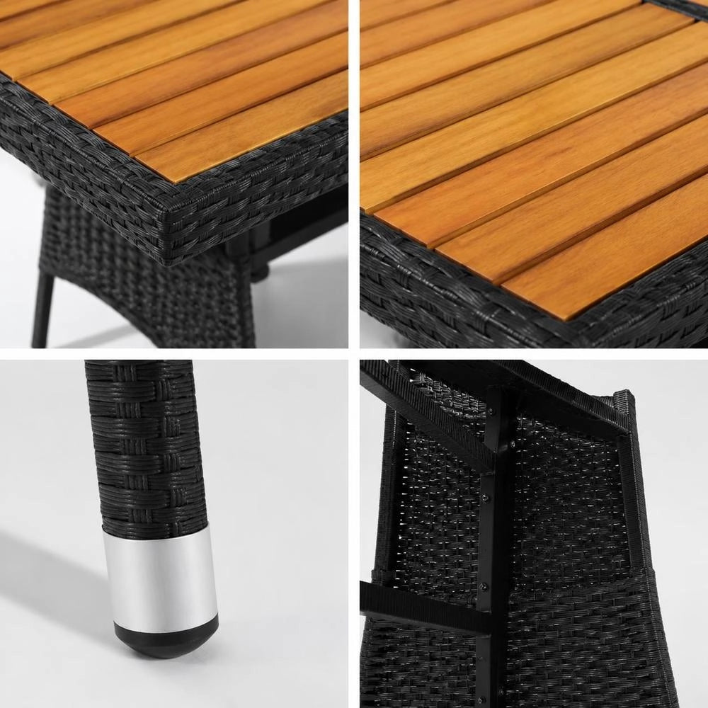 Garden Table Black 160x70x72cm Poly Rattan & Solid Acacia Wood