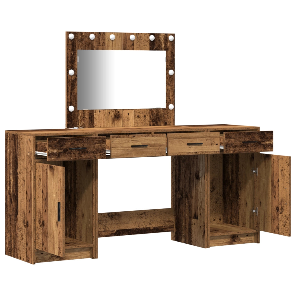 Set di Toeletta a 3 Pezzi con LED - Legno Vintage e Legno Ingegnerizzato
