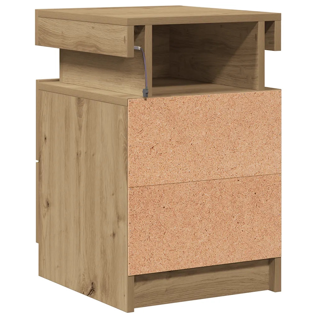 Comodino con LED Rovere Artigianale 35x39x55 cm in Truciolato 857656