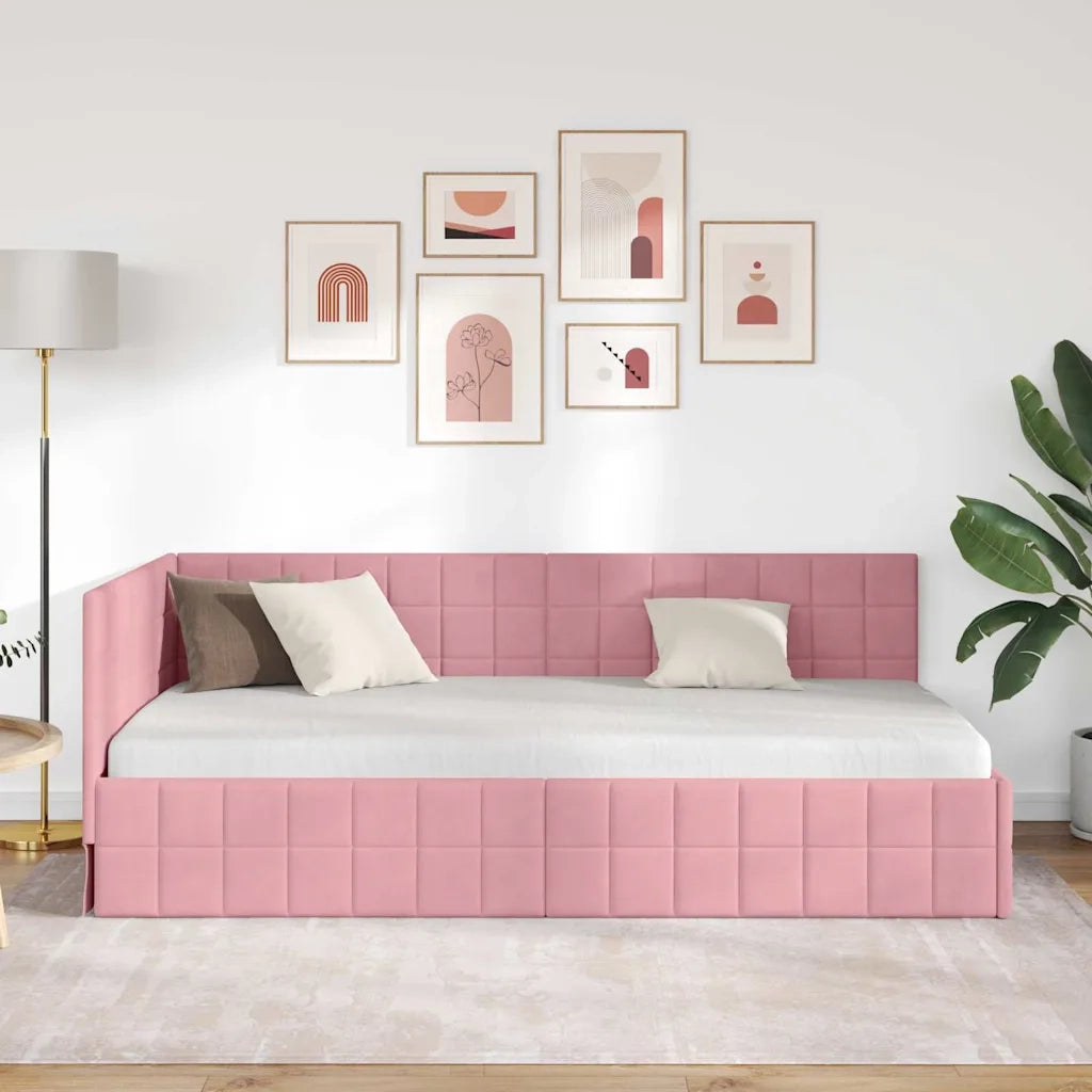 Cornice del letto ad angolo Rosa 100 cm x 200 cm Velluto