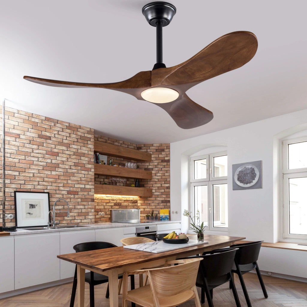 Ventilatore da soffitto 42 pollici con luce, 3 pale legno massello, 3CCT, motore DC silenzioso reversibile, telecomando, moderno