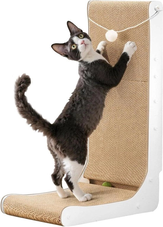 Post da gatto a L con palle - Protezione per mobili con supporto alla parete per grandi gatti