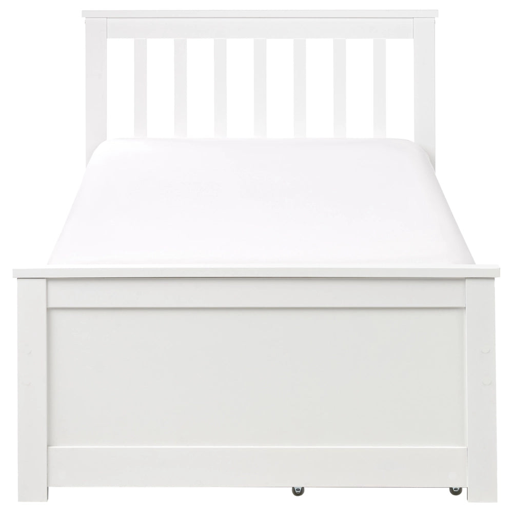 Letto in legno di pino bianco Dimensioni singole 90 x 200 Testiera a doghe minimalista