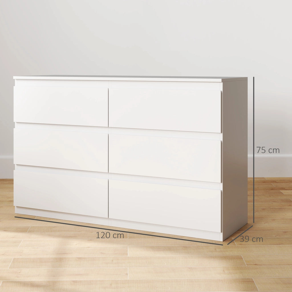 Cassettiera 6 Cassetti Senza Maniglie Design Moderno ¨C zephmum ¨C Bianco 120x39x75 cm