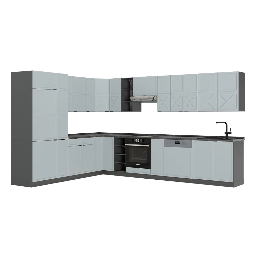 Cucina angolare completa Fame-Line Blu-grigio chiaro/Antracite 347 x 60 cm, PT Antracite Vicco
