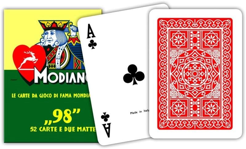 CARTE DA GIOCO MODIANO DA POKER COLORE ROSSO IN CONFEZIONE DA 52 CARTE