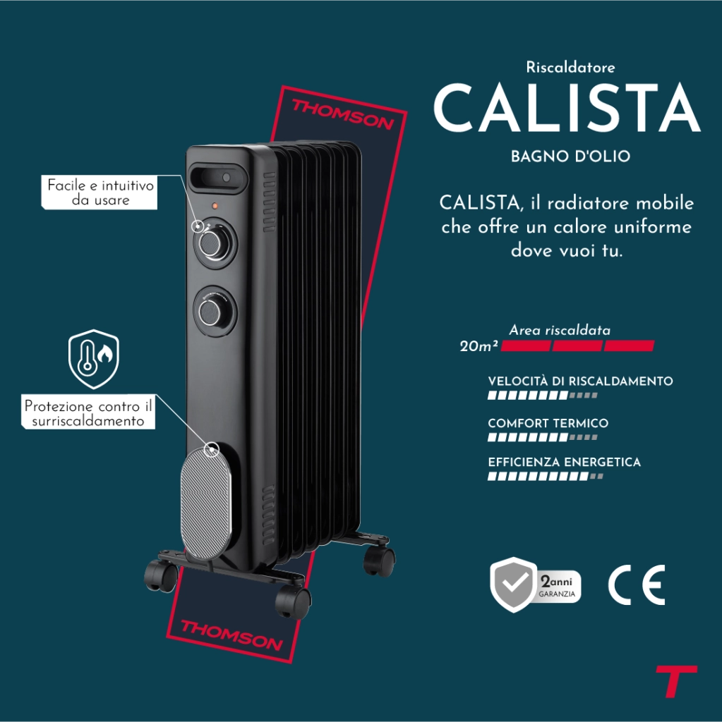 Radiatore portatile a olio nero Thomson CALISTA 2000W