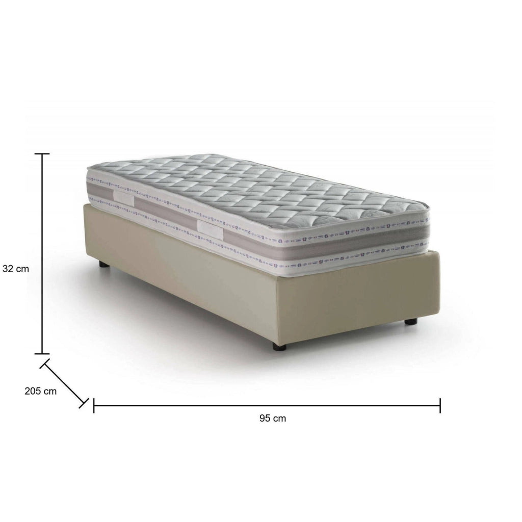 Letto singolo Abbi, Letto contenitore con rivestimento in tessuto, Made in Italy, Apertura laterale, con materasso cm 80x190 incluso, Beige