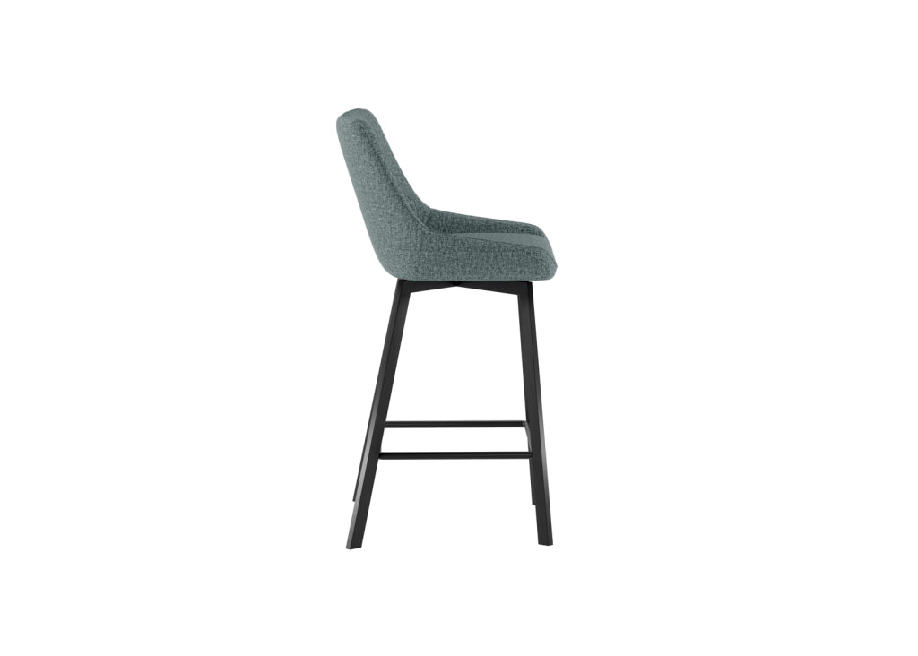 Sgabello da cucina Fox con seduta imbottita in tessuto acquamarina e struttura in metallo nero, design moderno ed elegante - Fox
