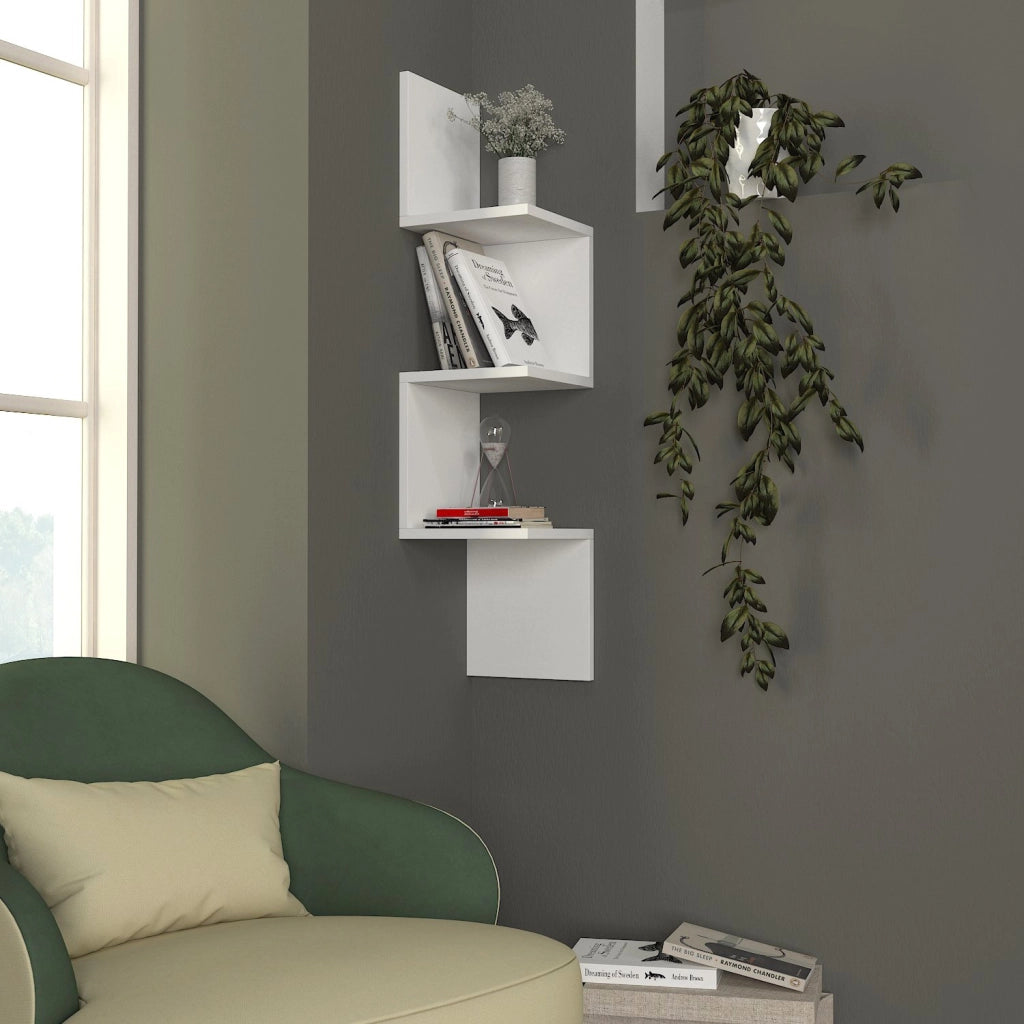 Mensola da parete in legno "Corner" - 25 x 25 x 105 cm - Bianco