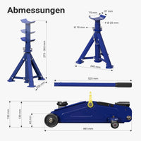 set cric sollevatore + 2 cavalletti max 2t altezza regolabile