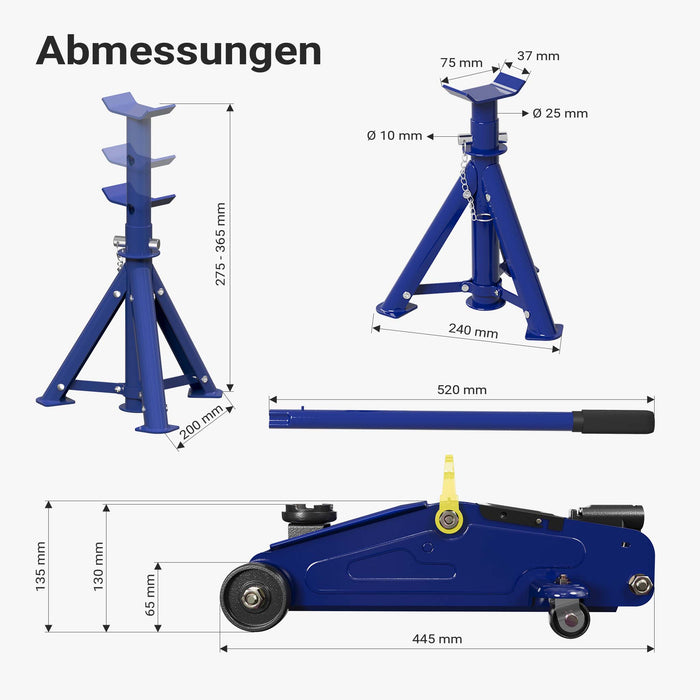 set cric sollevatore + 2 cavalletti max 2t altezza regolabile