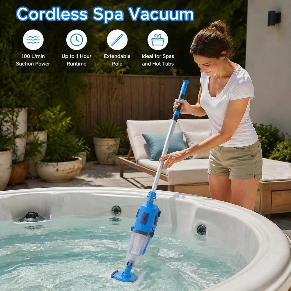Cordless Handheld Pool Vacuum (100 L/min) For Hot Tubs With Extension Pole, Rechargeable Pool Cleaner, Runs For Up To 1 Hour, For Above-ground/in-ground Pool Spas