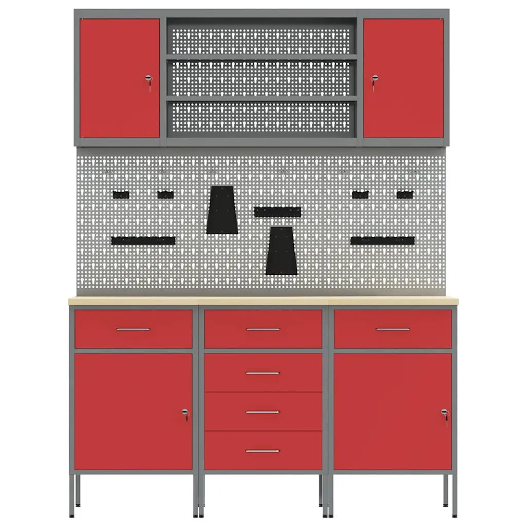 Mobile da lavoro 7 pcs Rosso Legno ingegnerizzato e acciaio 3321443