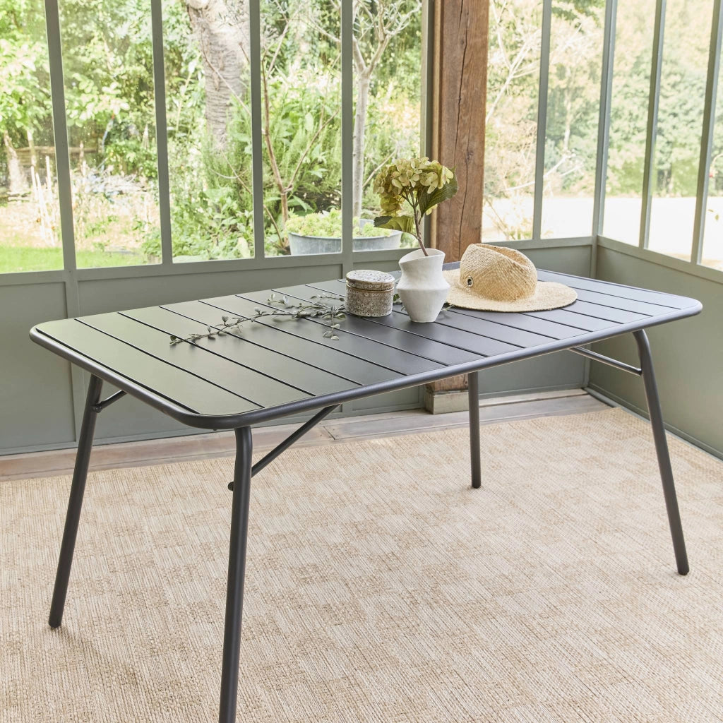 Tavolo da giardino pieghevole in metallo 6 posti, 140cm, antracite