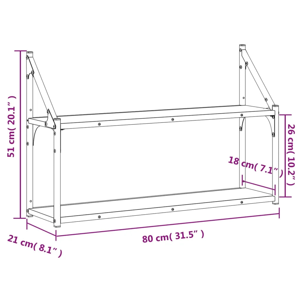 Scaffale a Parete 2 Ripiani Rovere Fumo 80x21x51 cm Multistrato 835466