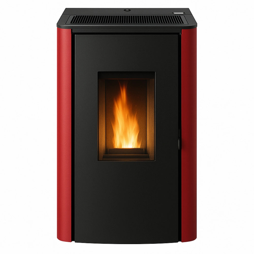 Stufa pellet roxy 7,87 kw colore bordeaux volume riscaldabile 180 m³ classe a+