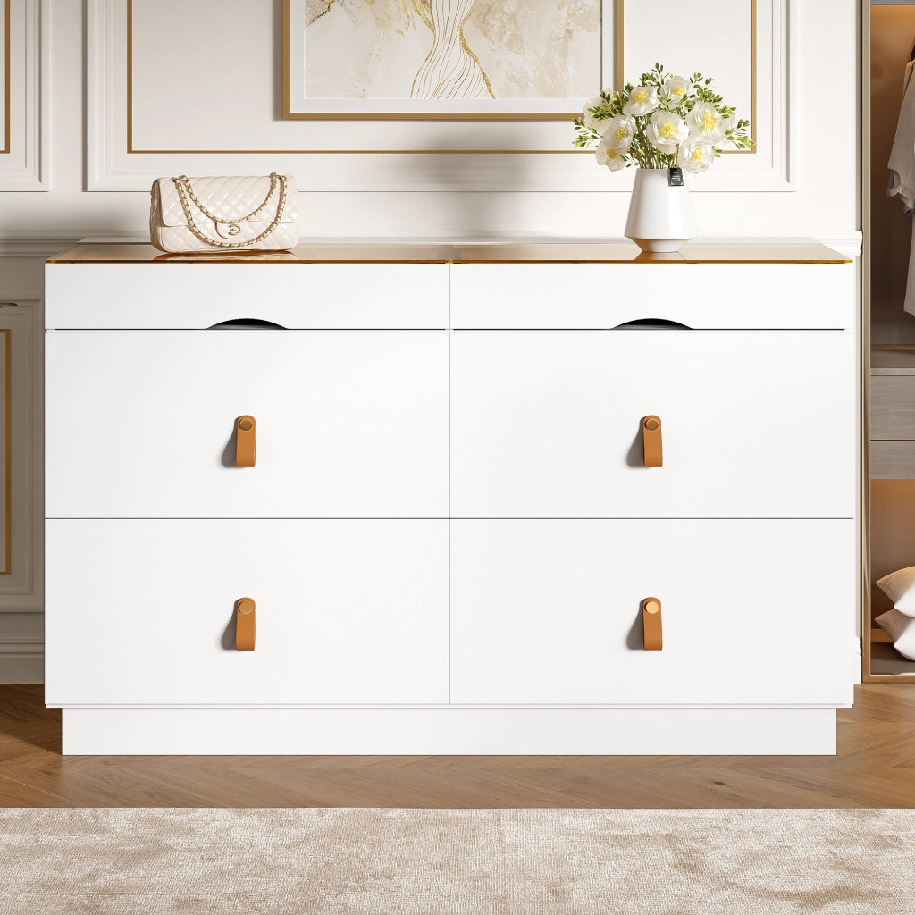 Cassettiera con 6 Cassetti e Ante in Vetro ¨C Xylo ¨C Bianco, 120x40x78
