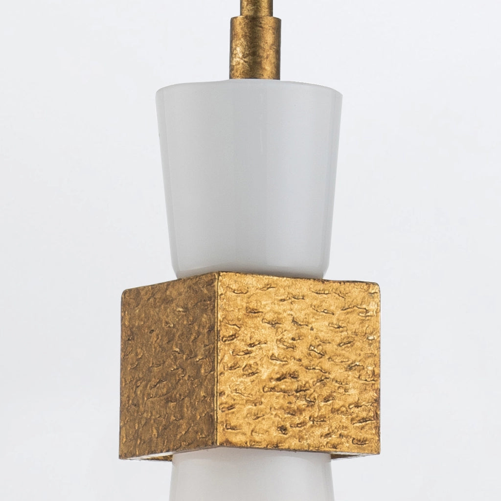 Sospensione Art Déco oro con diffusore opale E27 Kristy Elstead