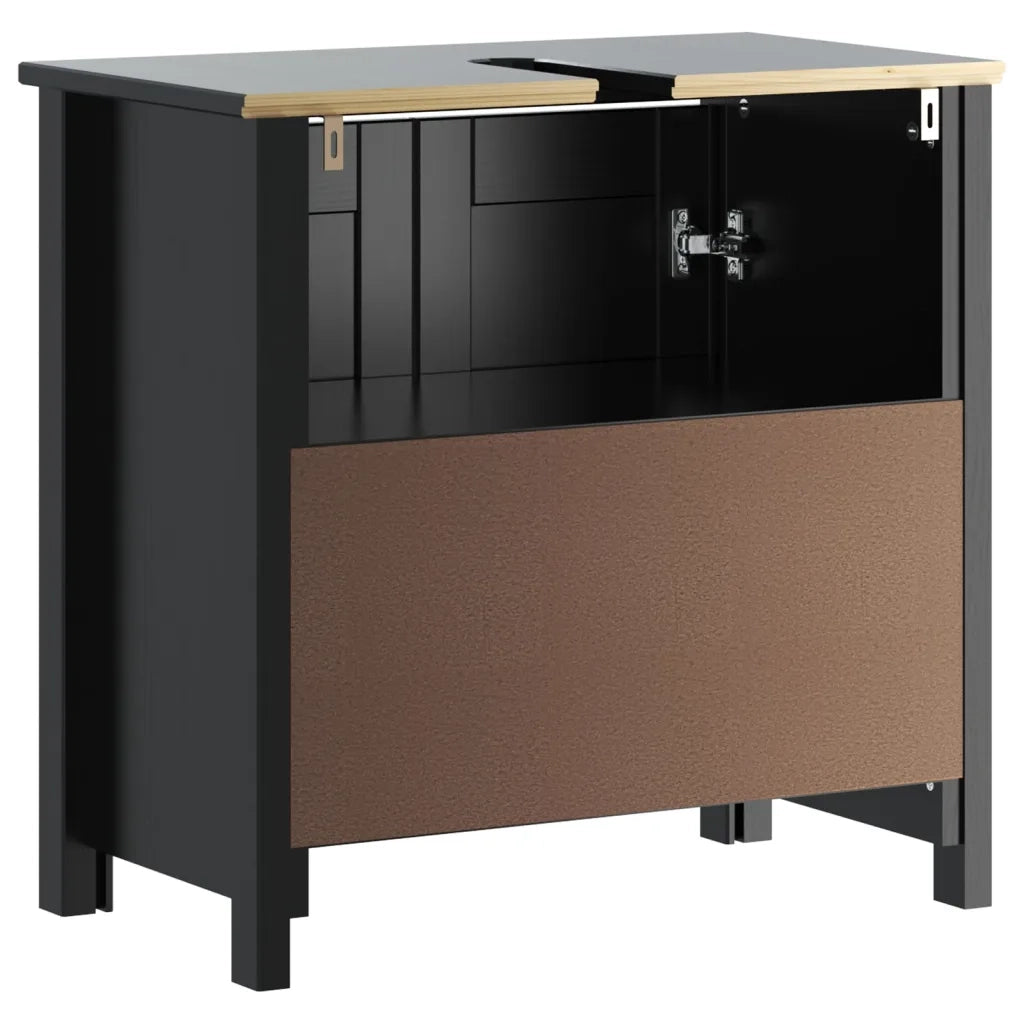 Mobile Lavabo | Armadio Lavabo da Bagno BERG Nero 60x34x59cm Legno Massello Pino