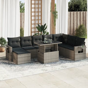 Set Divano da Giardino 9 pz con Cuscini Grigio in Polyrattan 3326531
