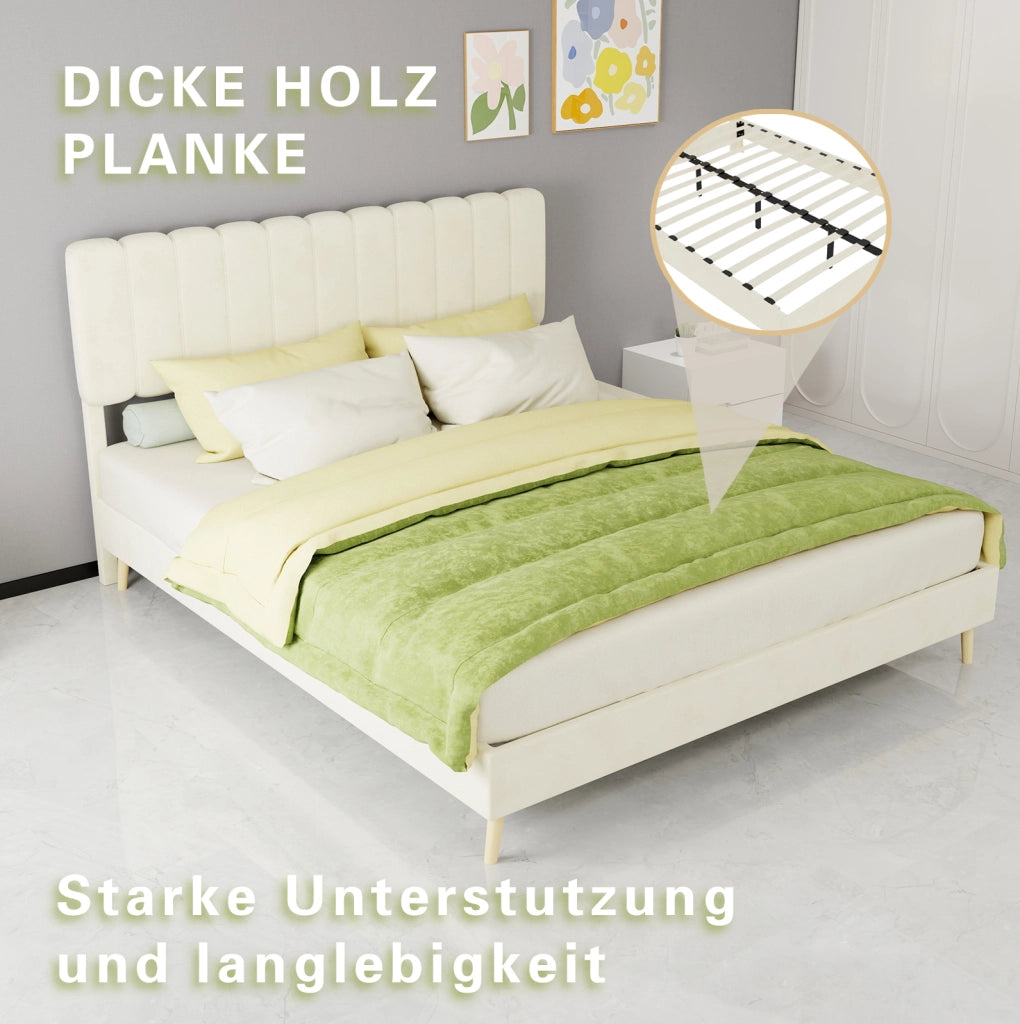 Letto imbottito 160 x 200 cm in tessuto beige con struttura in metallo