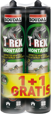 Sigillante Adesivo T-REX Montage Effetto Ventosa Bianco 380 gr 2 pezzi Soudal